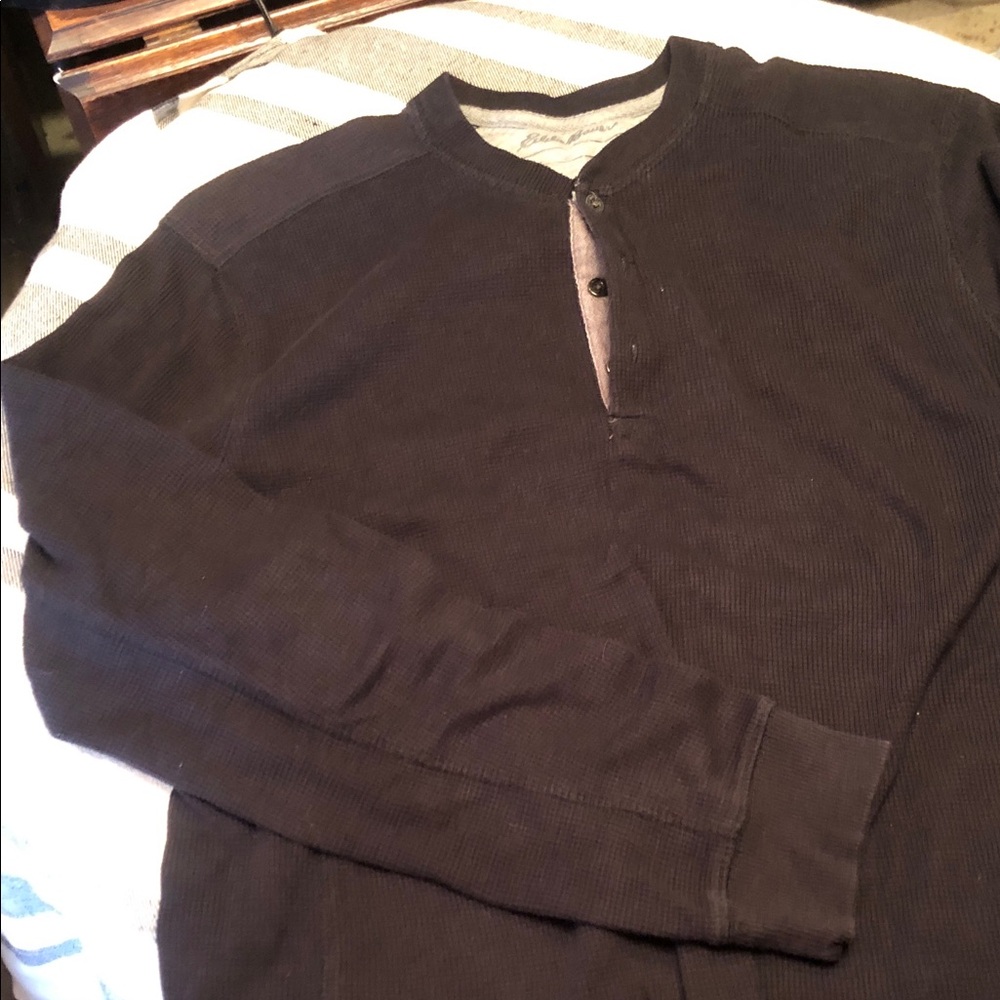 Men's Long Sleeve Waffle Knit Henley - Dark Brown